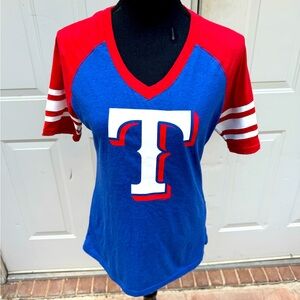 Carl Banks, Texas Rangers, V-neck, Short Sleeve Shirt, Size Small